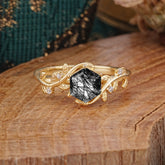 Luxury Nature-Inspired 6 Prong Hexagonal Black Rutilated Quartz Engagement Ring